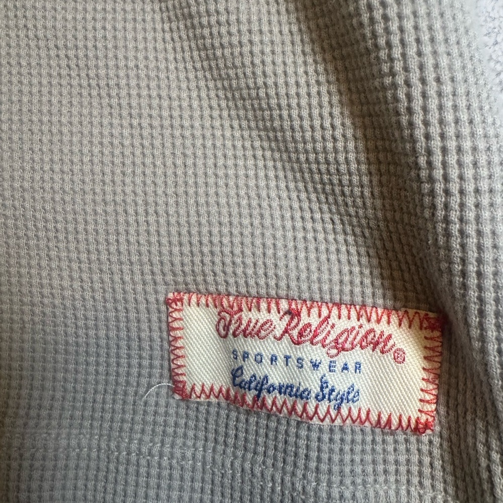 True Religion Brand‎ Jeans Gray Waffle Knit Henley Thermal Y2K USA L - Picture 5 of 11